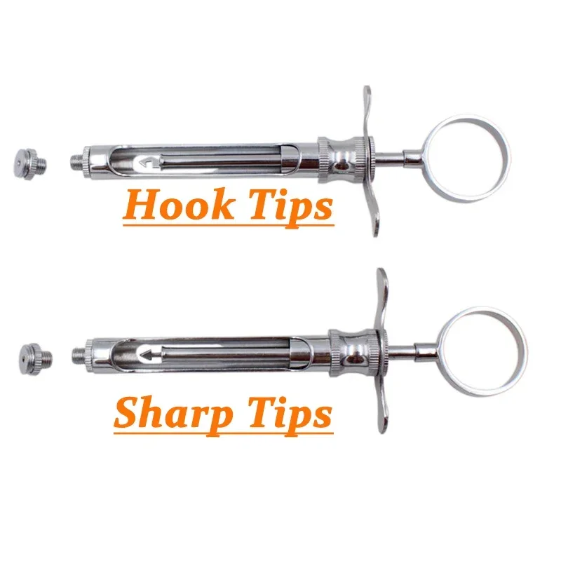 1 conjunto de seringa de injeção de odontologia, cabeça afiada de gancho, aço inoxidável, seringa de aspiração dentária, instrumento cirúrgico 1.8ml