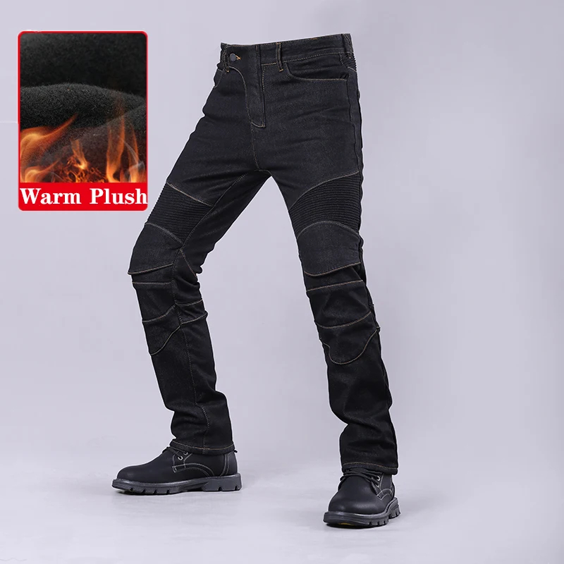 Pantalones vaqueros para motocicleta de invierno y otoño, además de pantalones gruesos de felpa para conducción al aire libre, cálidos, a prueba de viento, anticaída, con equipo de protección