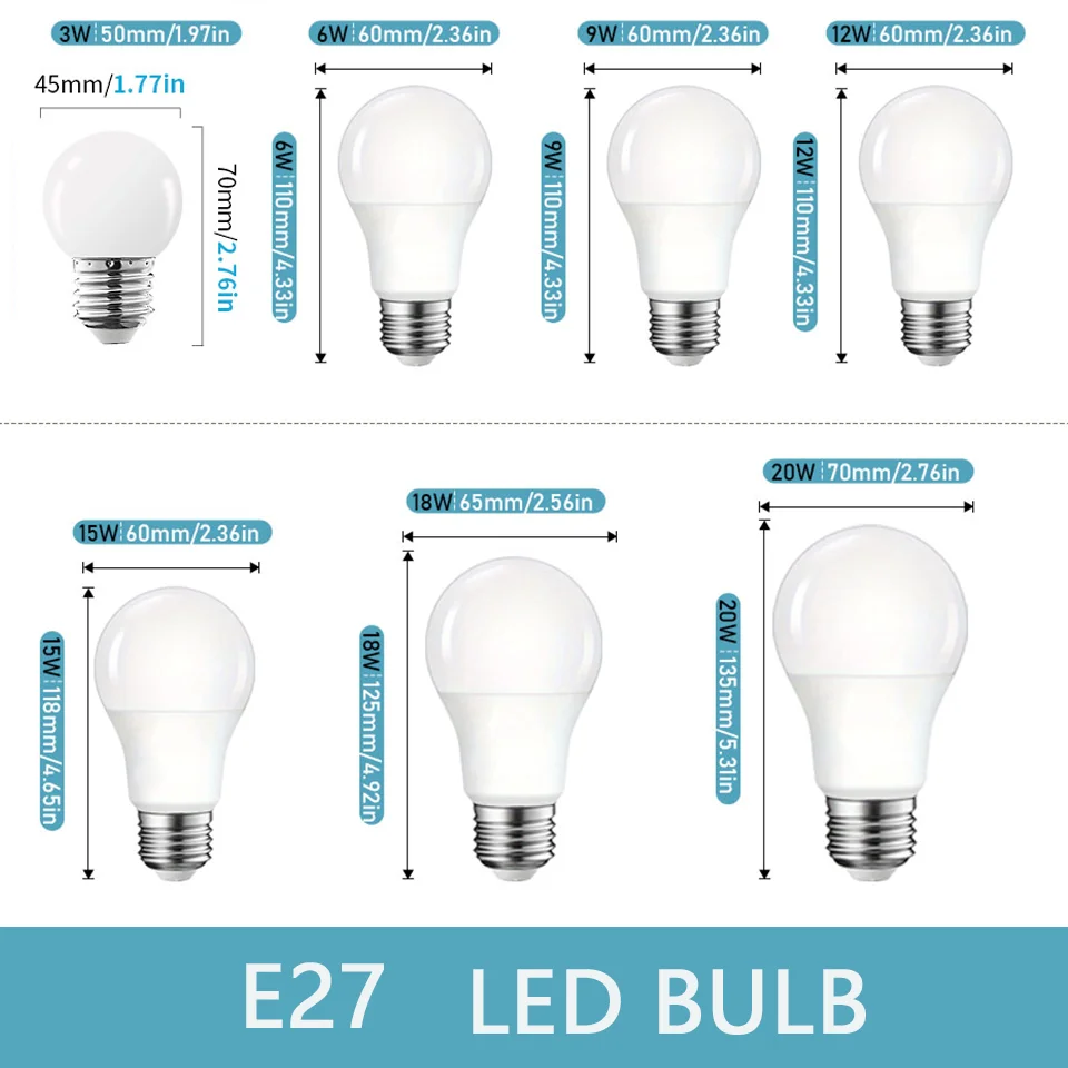 8PCS LED 전구 E27 B22 E14 AC220/110V 3W 6W 9W 12W 15W 18W 밝기 및 낮은 에너지 소비 거실 홈 LED 전구