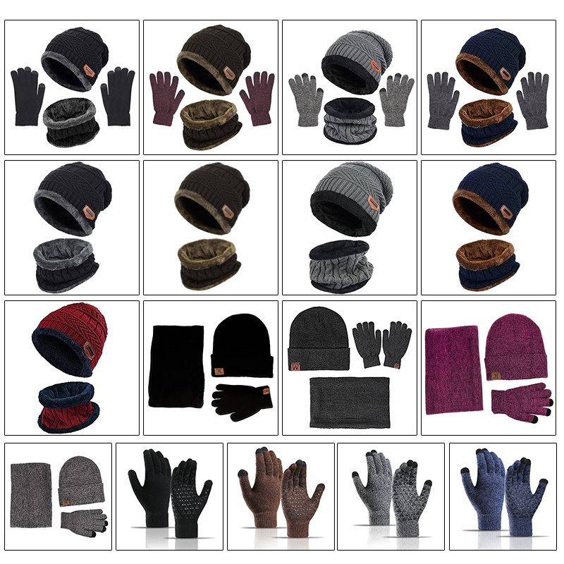 Gorro masculino e feminino com chapéu de malha, cachecol de lã feminino, máscara de espessamento quente, gorro, inverno