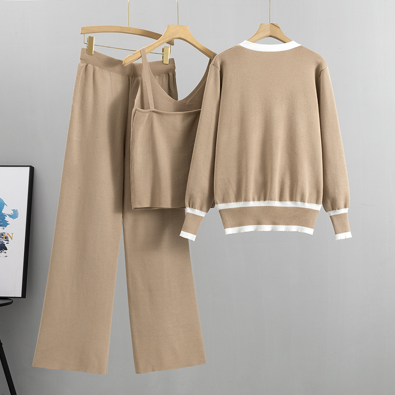 2025 nueva moda conjunto de 3 piezas chaleco Sexy para mujer + cárdigan de manga larga con cremallera + pantalones de cintura elástica chándal de mujer traje de punto