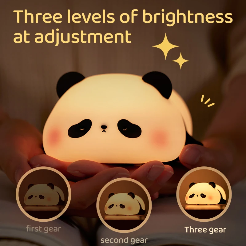 Luz Nocturna LED de Panda para dormitorio, lámpara de silicona con Sensor táctil, recargable, 3 luces cálidas, 4 estilos