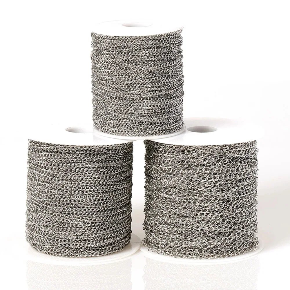 Cadena de acero inoxidable de 10 metros/rollo, cadenas Bluk básicas para fabricación de joyas DIY