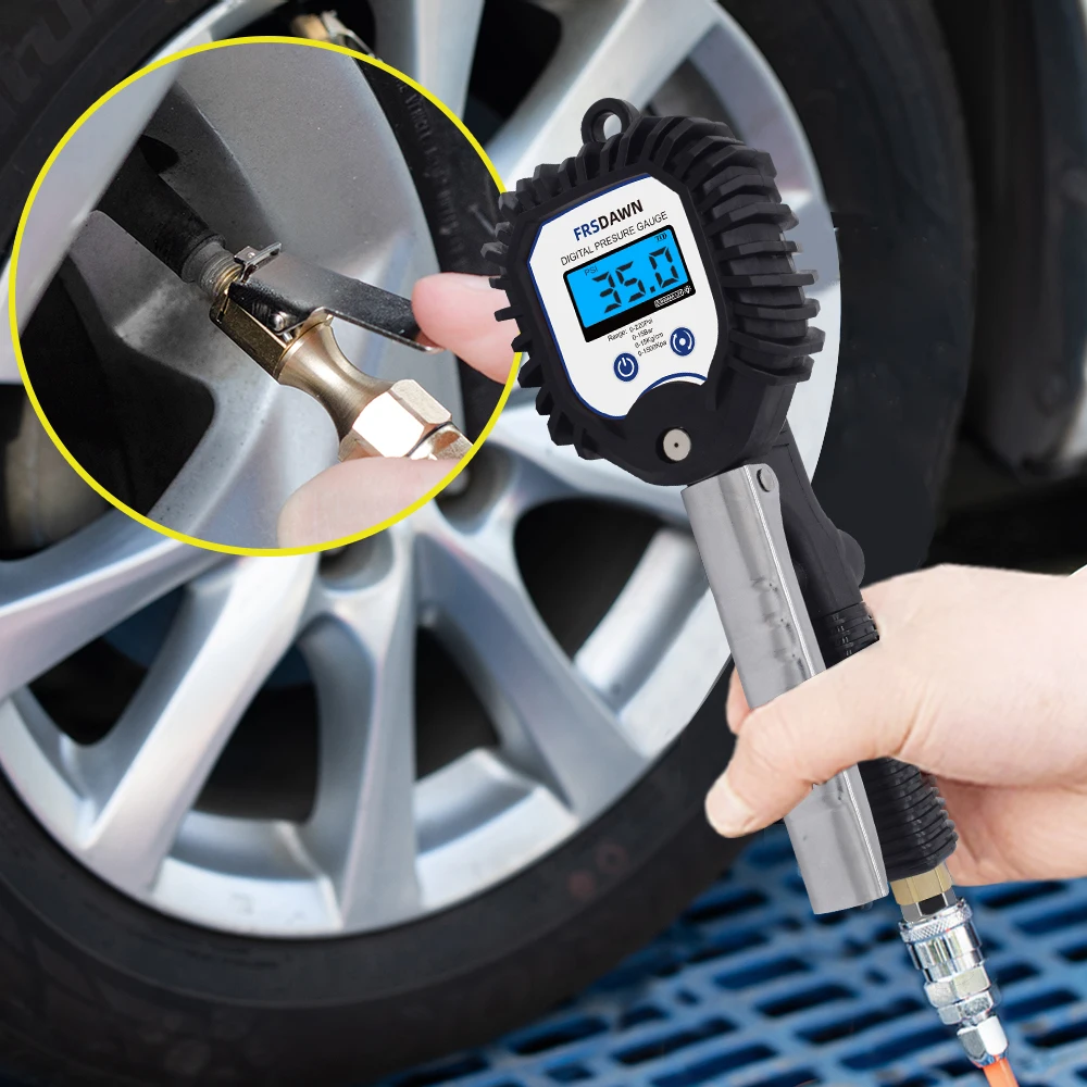 Medidor de presión de neumáticos de coche, inflador de aire, probador de vehículos de EE. UU./UE, manómetro de monitoreo, inflado de prueba Digital LCD para motocicleta y bicicleta