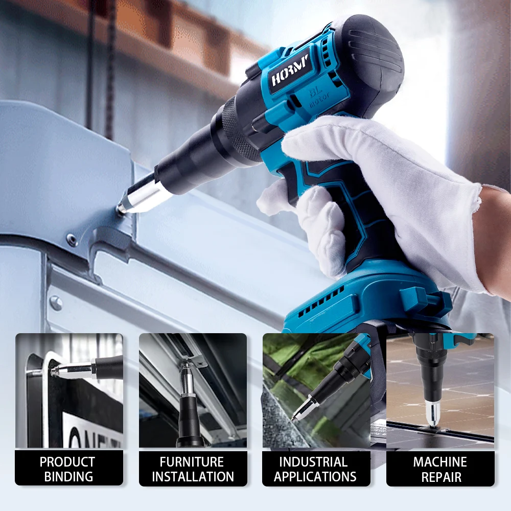 Hormy Electric Rivet Gun Brushless Wireless Rivet Nut Gun Cordless Rechargeable Auto Riveting Drill Tool For Makita 18V Battery