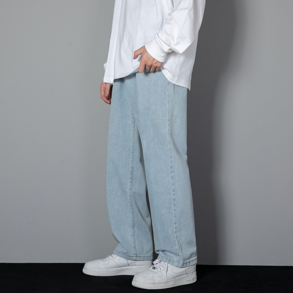 Pantalones vaqueros largos informales de colores sólidos coreanos para hombre clásico pantalones vaqueros rectos de pierna ancha para las cuatro estaciones azul claro gris negro 3XL