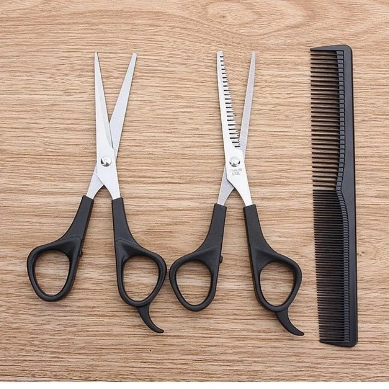 Conjuntos de tesouras de 7 polegadas, 3 peças, adequados para desbaste e modelar cabelos, para homens e mulheres, para acabamento, cortes pontiagudos e cortes planos