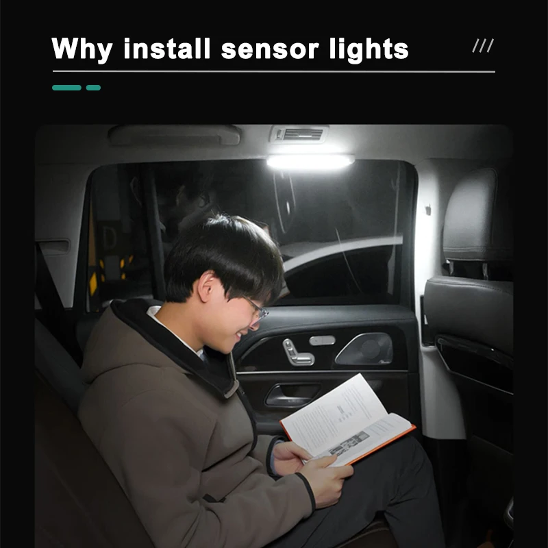 SEAMETAL Atualizado Sensor de Luz de Carro 3 Cores comutável Barra de Luz de Indução Automática para Carro USB Recarregável Led Sensor Lâmpada