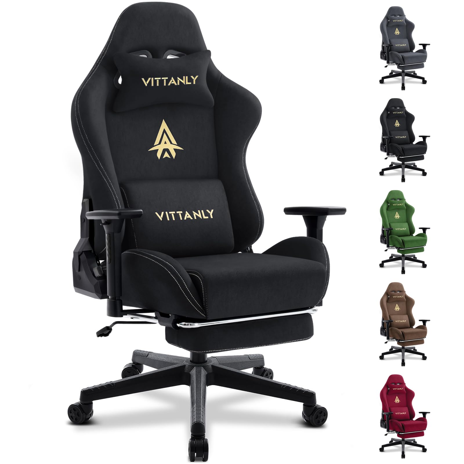 Vittanly Gaming Chair Breathable Office Chair Made of High-Quality Fabric New Adjustable and Rotating Desk Chair with Footrest