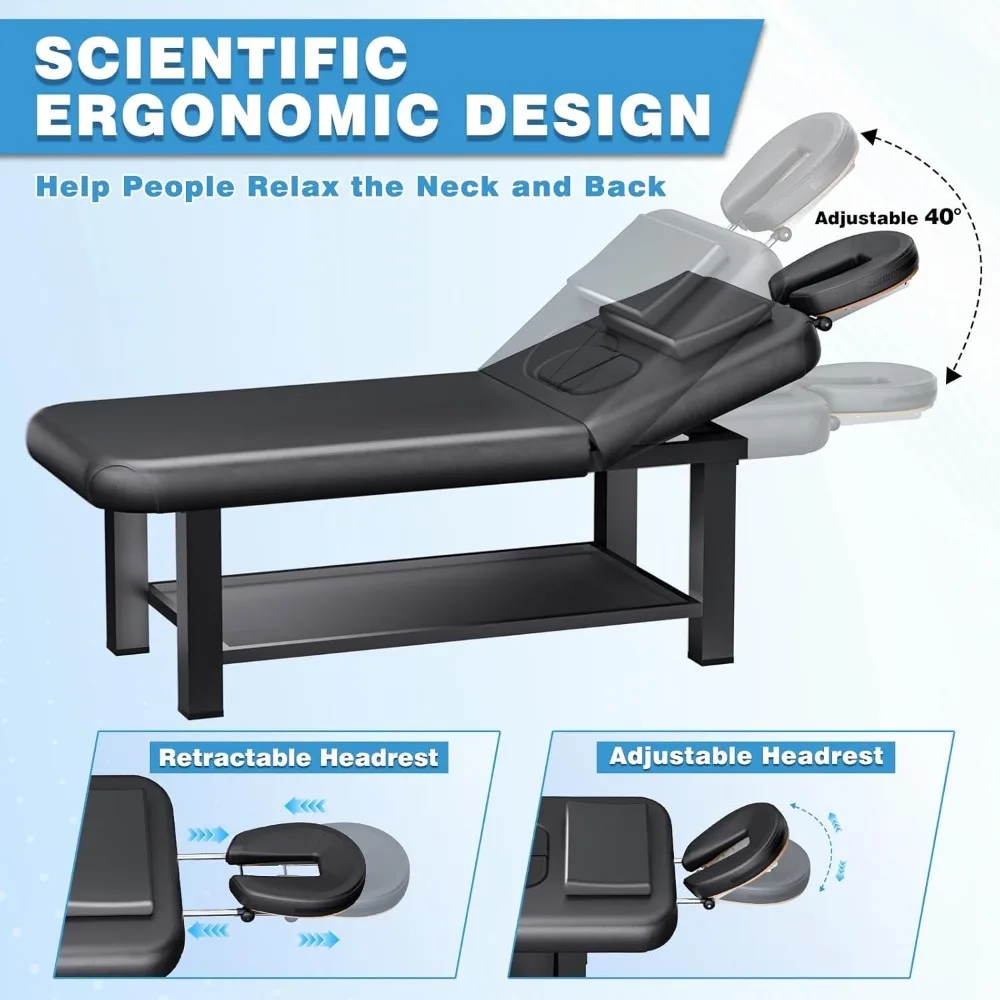 31in Wide Massage Table with 1500lbs Weight Capacity, Iron Base, Massage Bed Adjustable Height for Professional & Home Use,