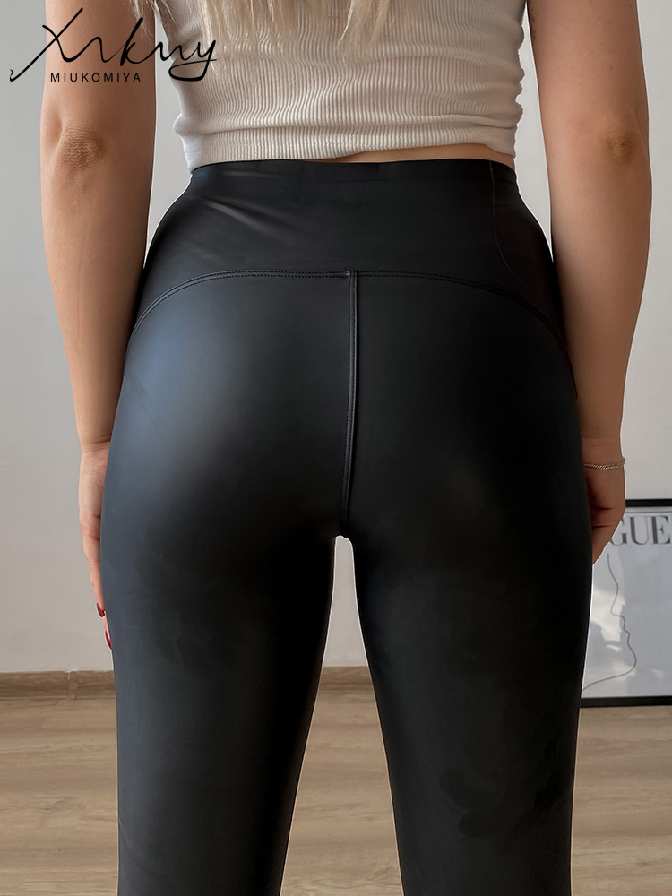 MiuKoMiYa Warm Fleece Winter Leather Pants For Women 2025 Black PU Trousers Womens Fleeced Leather Women's Pants PU Leggings