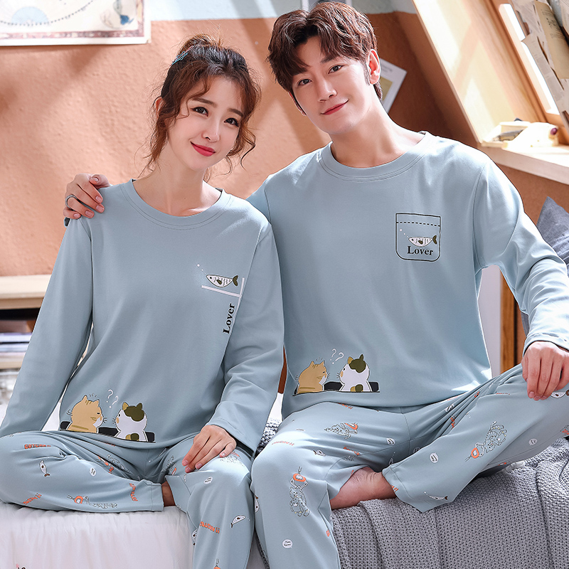 Conjunto de Pijamas coreanos para hombre, conjunto de Pijamas de algodón para Mujer, ropa de dormir de otoño, ropa de descanso informal para hombre y Mujer, ropa de casa, traje de pijama