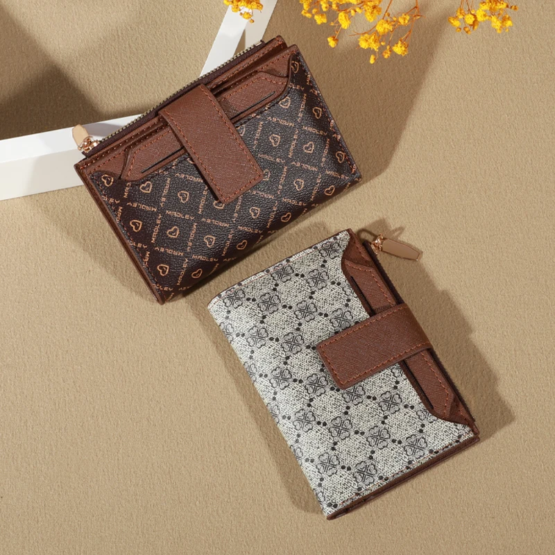 Kurze Vintage-Geldbörse in einfarbiger Farbe, tragbare Bifold-Geldbörse, Kreditkartenetui für Damen