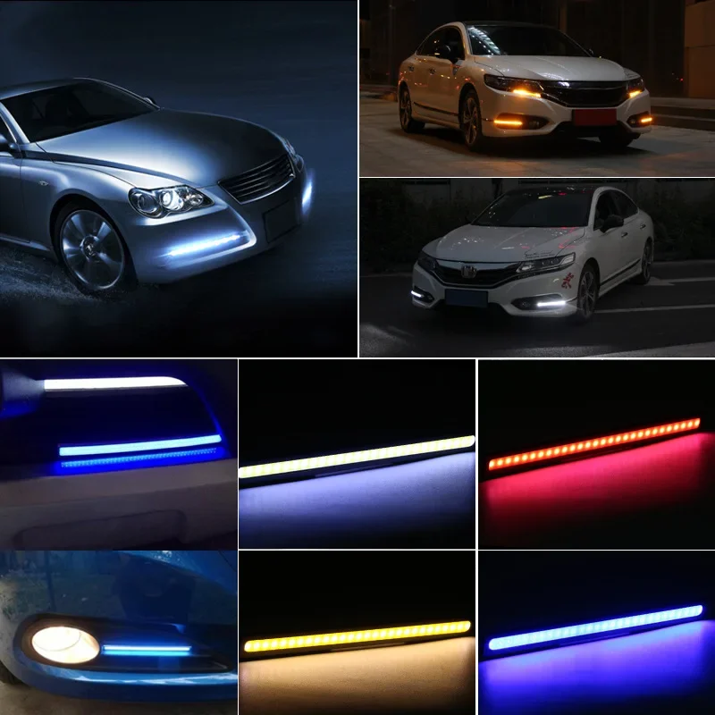 2pcs 17cm COB DRL LED 12V 6000K กันน้ําไฟวิ่งกลางวัน Auto Strip Light หมอกโคมไฟรถยนต์รถจักรยานยนต์จัดแต่งทรงผม LED DRL โคมไฟ