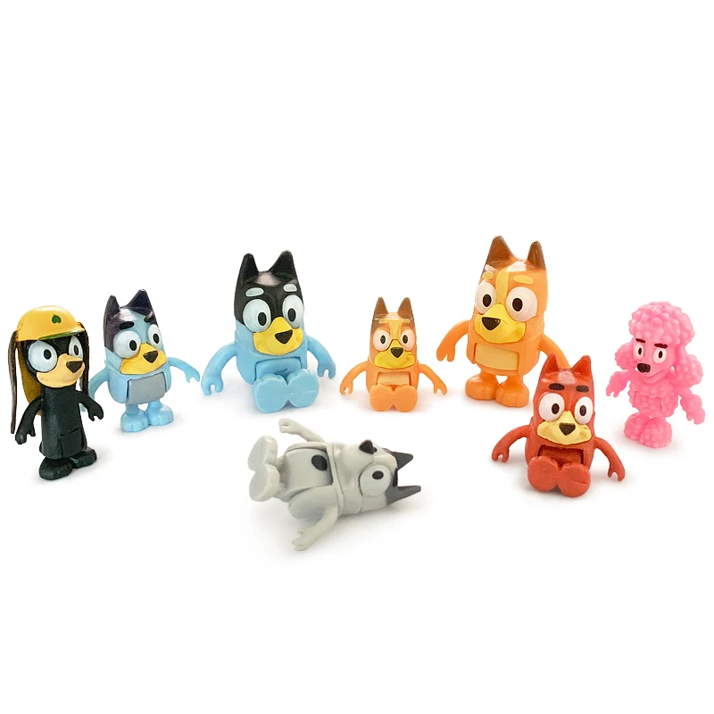 Bluey บิงโกอะนิเมะรูปของเล่น 8 ชิ้น/เซ็ต PVC Movable Joints รูปตุ๊กตาเด็กวันเกิดตกแต่งของเล่นของขวัญ