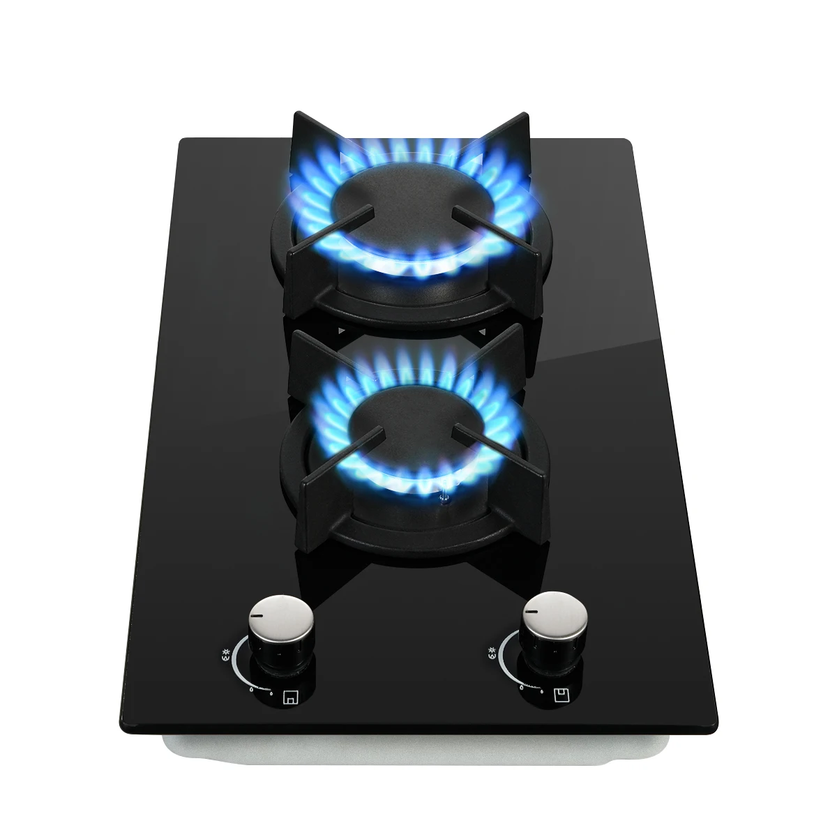 30 cm szklana płyta gazowa 2400 W/1800 W Podwójny gaz (naturalny/propan) Automatyczne bezpieczeństwo płomienia 2 żarówki LED Wbudowana lub wolnostojąca 220–240 V CE