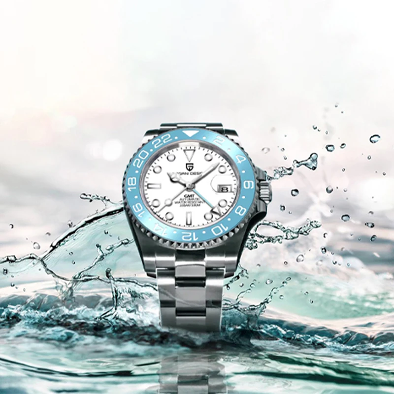 Reloj de pulsera mecánico PAGANI DESIGN para hombres GMT de lujo, reloj de cristal de zafiro de acero inoxidable 100M, relojes automáticos a prueba de agua