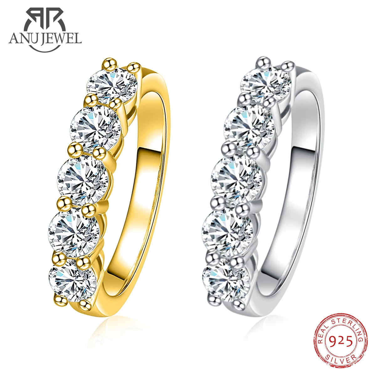 AnuJewel 4Mm Moissanite Cưới Ban Nhạc Vòng D Màu Bạc 925 Giấy Chứng Nhận Vĩnh Cửu Ban Nhạc Engagament Nhẫn