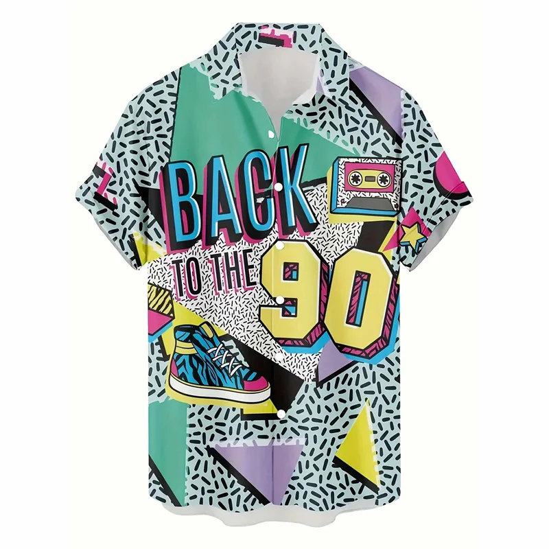 Retro 80er 90er Jahre Hawaii-Hemden Herrenbekleidung 3D-gedruckte kurze Ärmel Tops Coole Outdoor-Reversbluse Y2k Sommer-Knopfhemd
