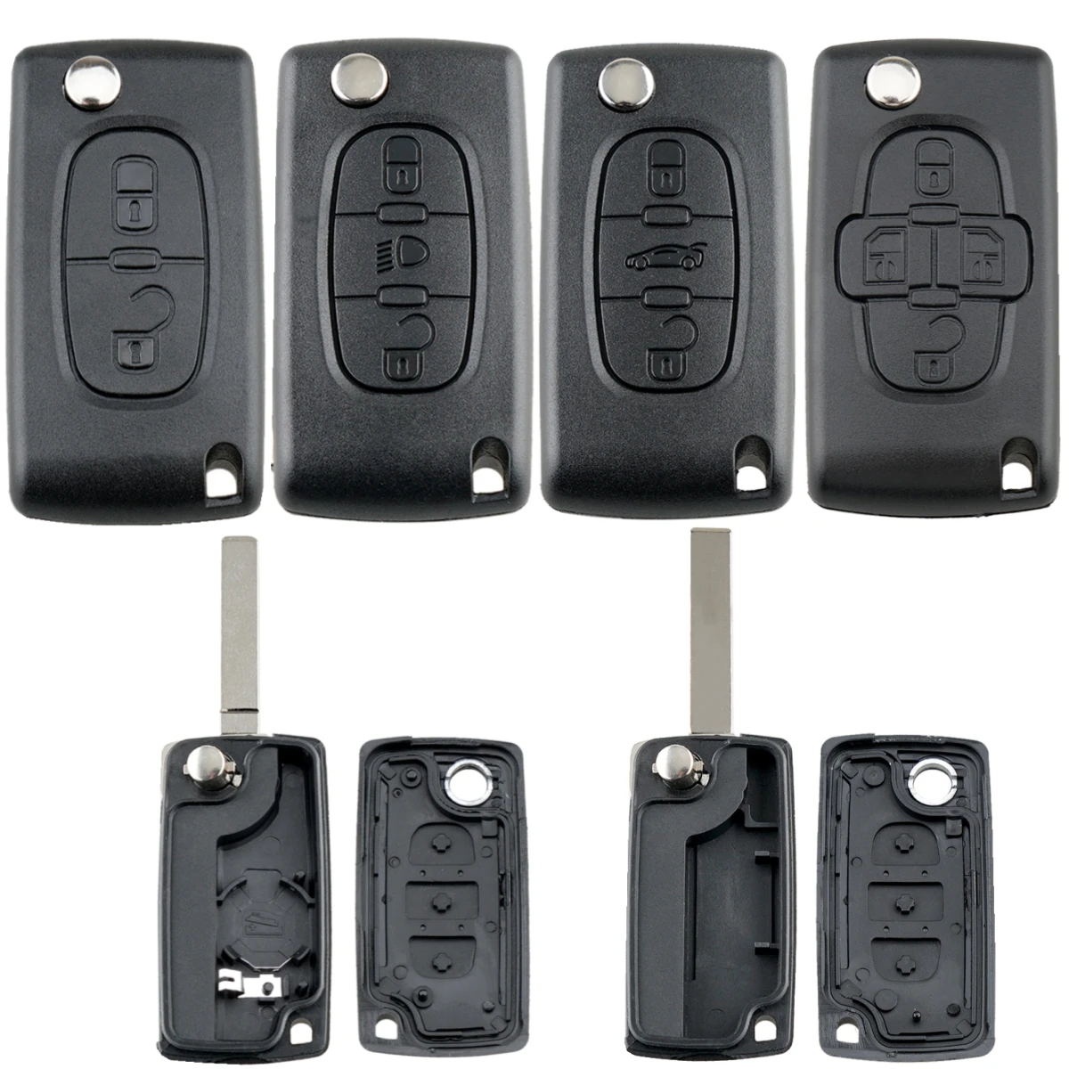 Funda para llave remota de 2/3/4 botones compatible con Peugeot 207 307 308 407 607 807 Citroen C2 C3 C4 C5 C6 carcasa plegable para llave de coche