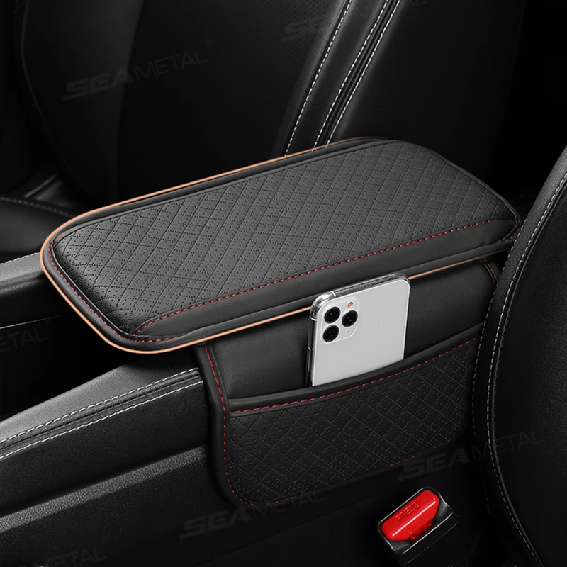 BLALION Leather Car Armrest Box Pad Memory Foam Center Console Arm Rest Protector Cover with Storage Pocket Elbow Rest Cushion