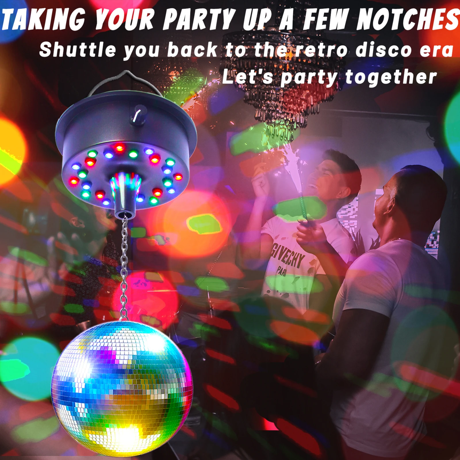 5 RPM--9 RPM 調整可能なミラーボール回転モーター、24 RGB LED ライト付き、4 6 8 12 インチディスコボール用 (別売り)