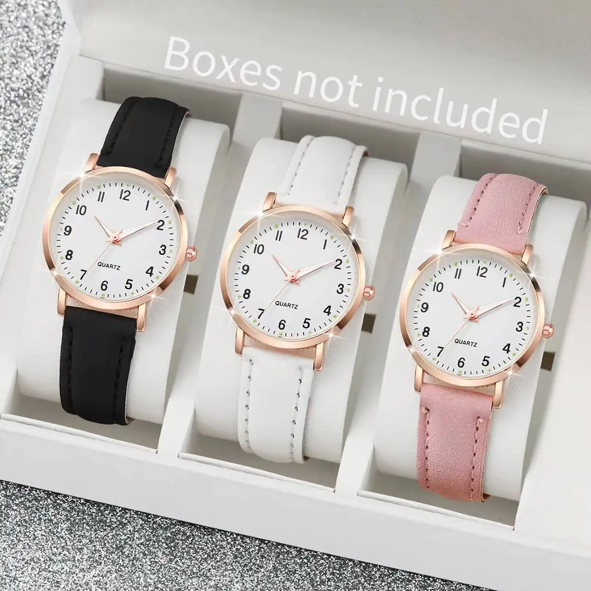 Relógio de quartzo árabe feminino, pulseira de couro, analógico, casual, sem caixa, simples, 3 peças