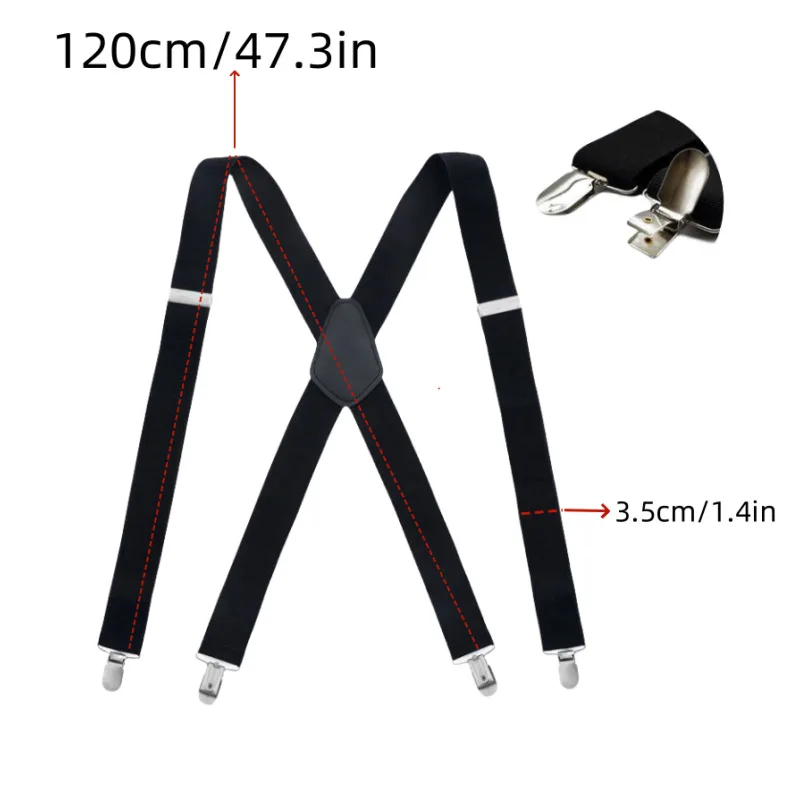 1pc Heavy Duty Big and Tall Suspenders for Men 4 Strong Clips Adjustable Elastic Trouser Braces Strap Belts
