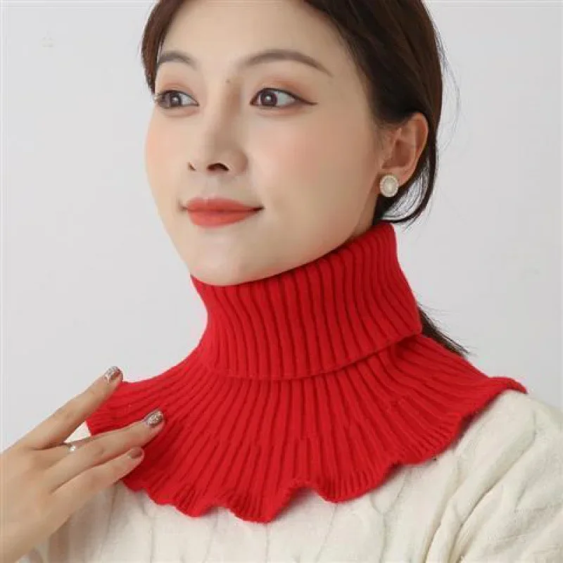 Bufanda de cuello falso de punto cálido para mujer, cuello alto desmontable, envoltura a prueba de viento para invierno, cuello con volantes suaves, Hijab de lujo