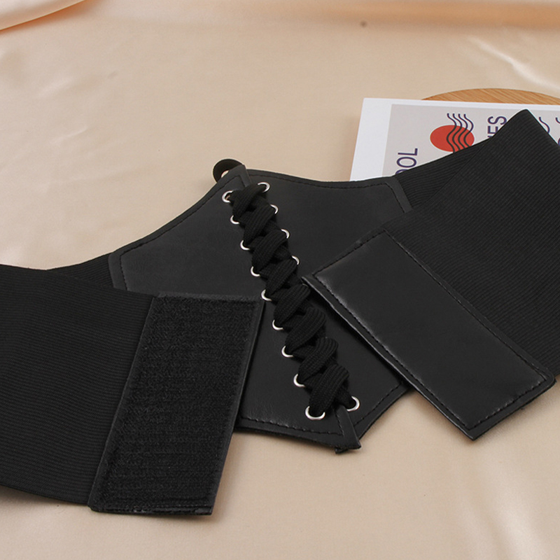 Cinturón elástico ajustado de Pu para mujer, cinturón ancho Vintage elegante con cordones, negro, Punk y gótico, para uso diario