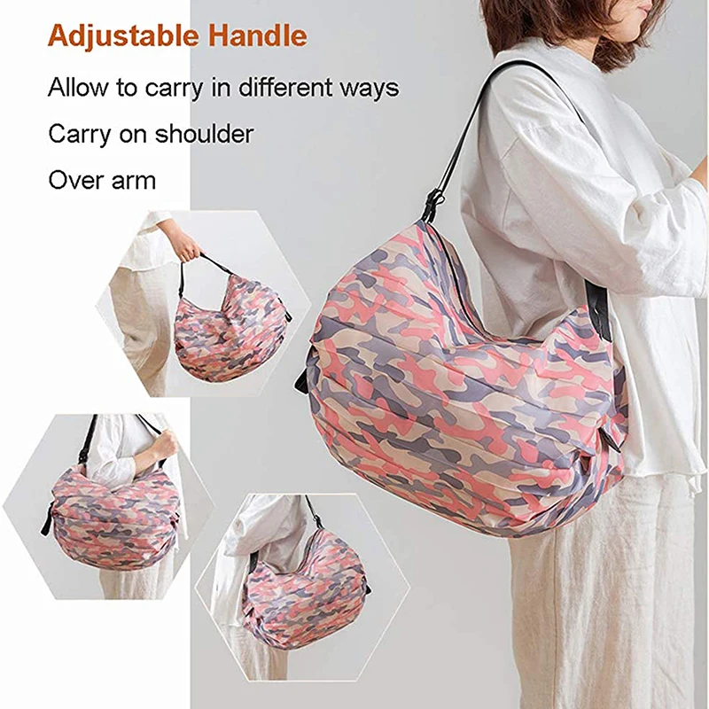 Bolsas de compras plegables con asa, bolsos de viaje portátiles de camuflaje, bolsa de compras de gran capacidad, 1 ud.