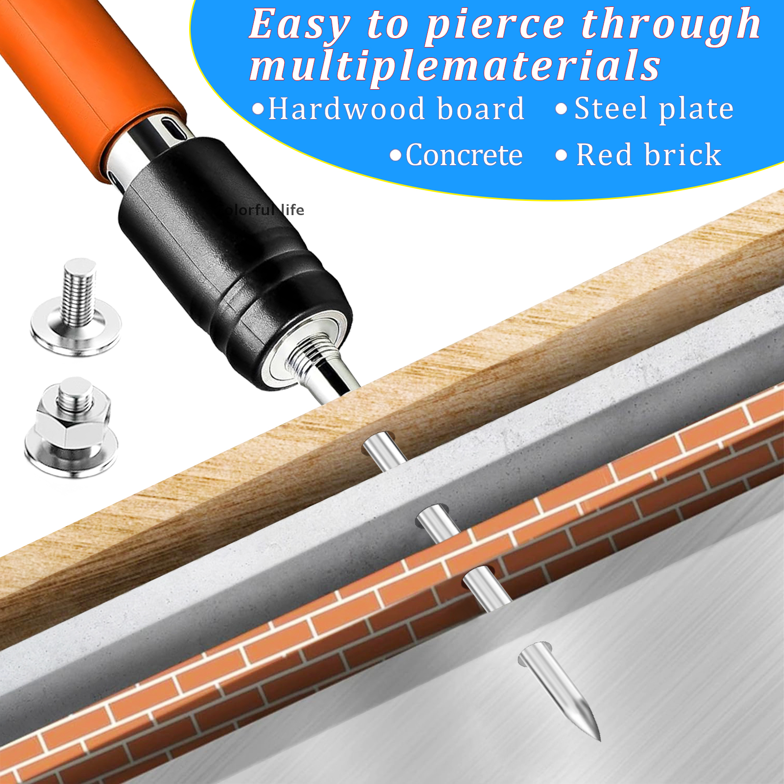 100 pçs 7.3mm de diâmetro 42mm extra longo unhas de concreto arma rebite multi-purpose prego m8 parafuso porca unhas para arma de unhas de aço manual