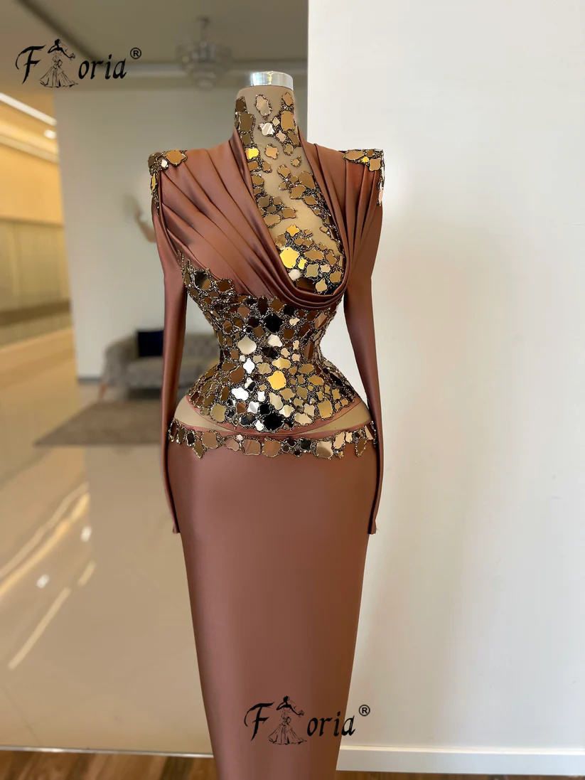 Custom Made ดูไบแขนยาวอย่างเป็นทางการชุดคริสตัลคอความยาวชุดราตรี Gowns พรหม Dresses Vestidos