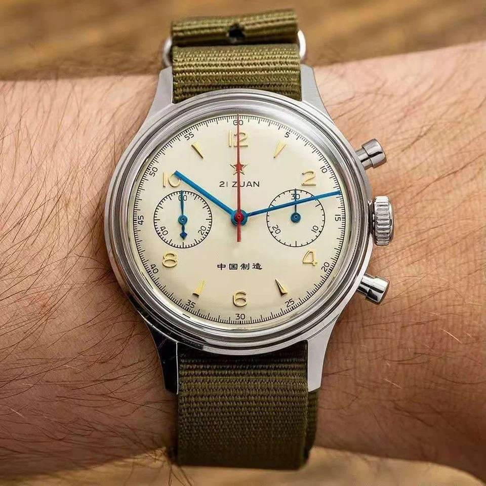 RED STAR 38 มม.ผู้ชาย 1963 Chronograph นาฬิกานักบิน Seagull การเคลื่อนไหว ST1901 Air Force การบิน Sapphire Goose 40 มม.