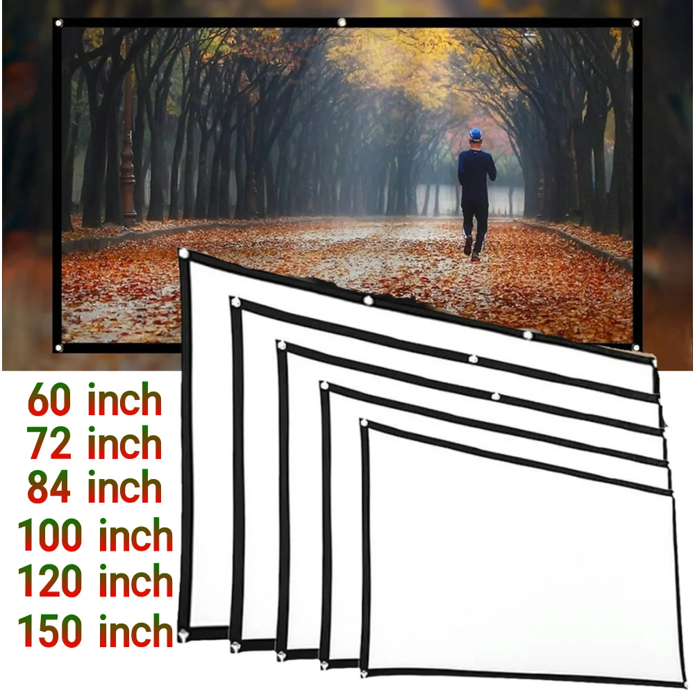Pantalla de proyección portátil para exteriores, cortina Simple antiluz para el hogar, 60, 72, 84, 100, 120, 150 pulgadas, HD, Cine en Casa de viaje