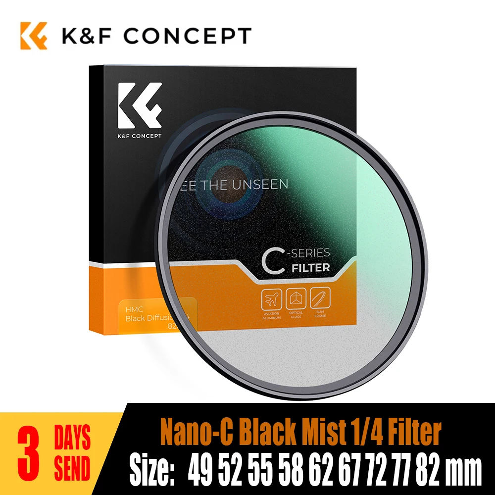 K&F CONCEPT C-Series Filtro de difusión de Niebla Negra 1 / 4 ,49mm 52mm 55mm 58mm 62mm 67mm 72mm 77mm 82mm, efectos de cine de ensueño de niebla para video / vlog / fotografía de retratos