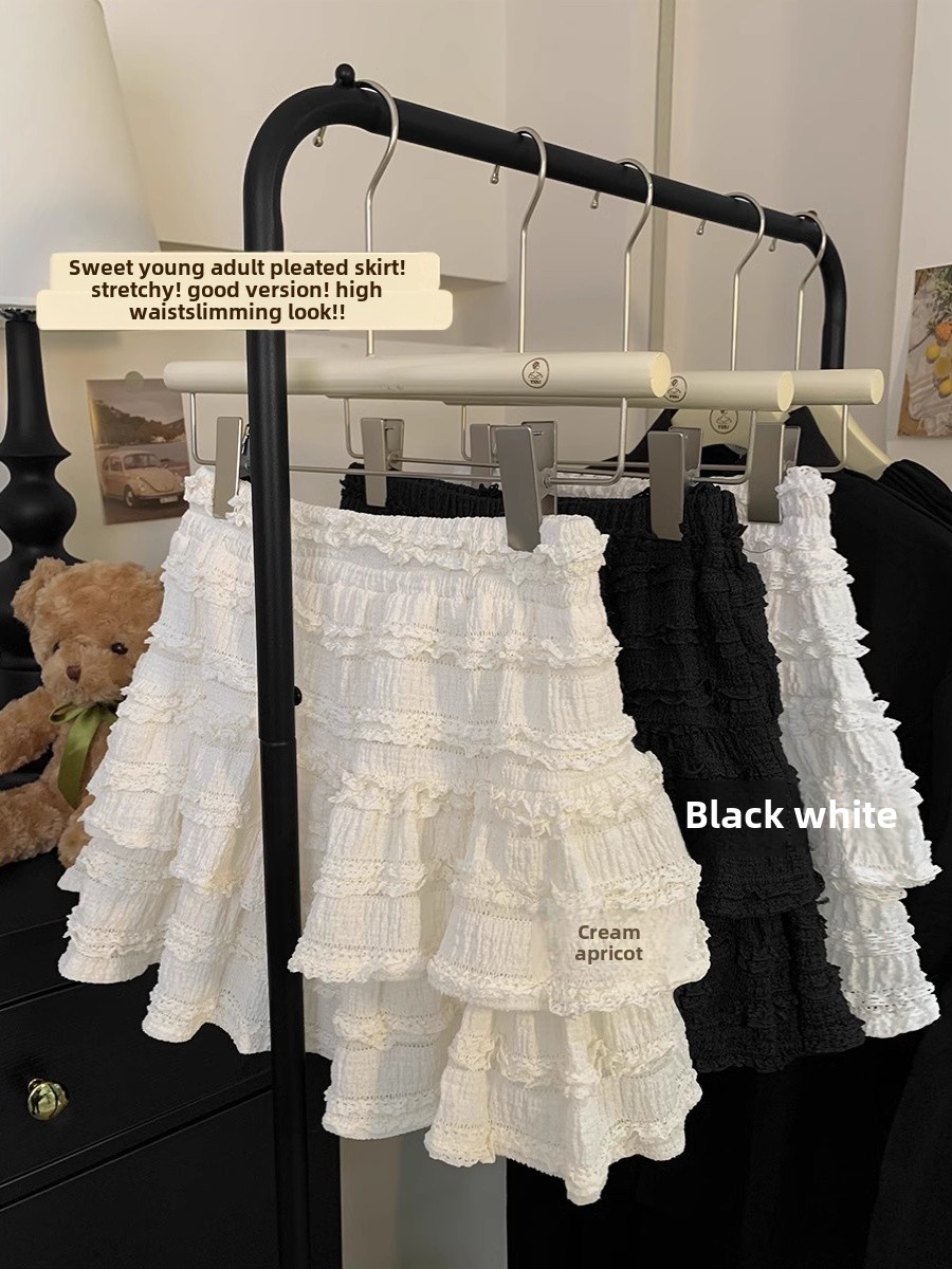 Ballet Sle White Mini Skirt Women's Sweet High Waist Slim A-Line Short Skirt Commute Korean Version Cake Skirt Pure Color