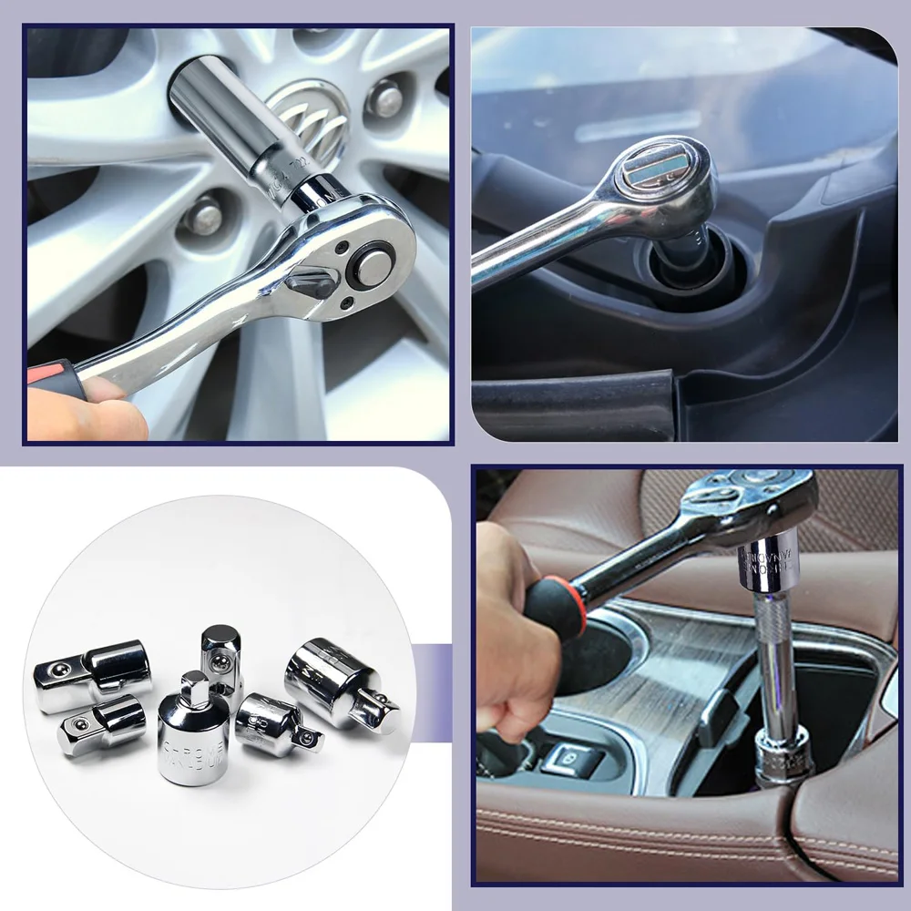 6 Pcs Socket Adapter & Reducer Set - 1/4" 3/8" 1/2" Chrome Vanadium Steel Ratchet/Socket Extension/Conversion Kit for Automotive