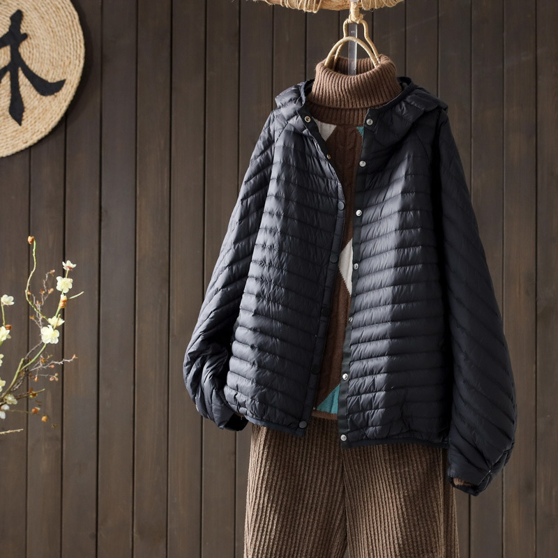 Schinteon Vrouwen Ultralight Witte Eend Donsjack met Capuchon Over Size Losse Casual Herfst Winter Uitloper Jas 2023 Nieuw