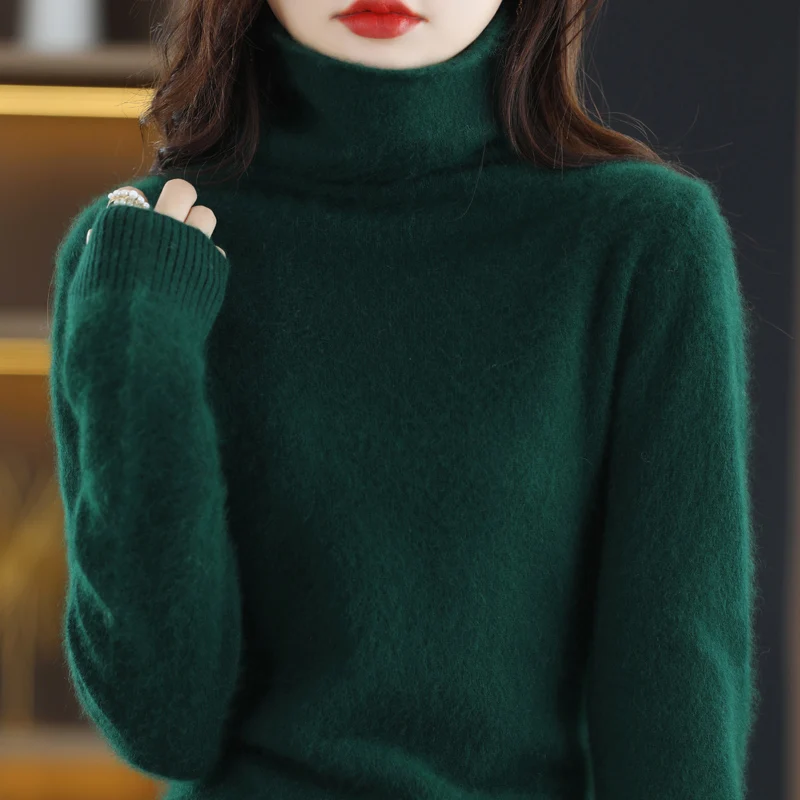 Nerz-Kaschmirpullover mit Florkragen für Damen, Strickpullover, Hemd mit lockerer Basis, Basic-Oberteile, modischer Pullover, Herbst-Winter 2024