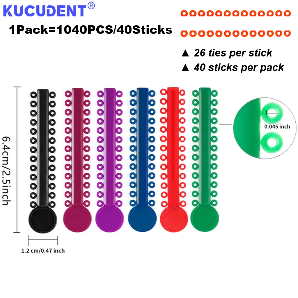 1040 pces/40 varas dental ortodôntico ligadura elástica laços bandas colorido látex anéis elásticos para suportes chaves ferramentas dentárias