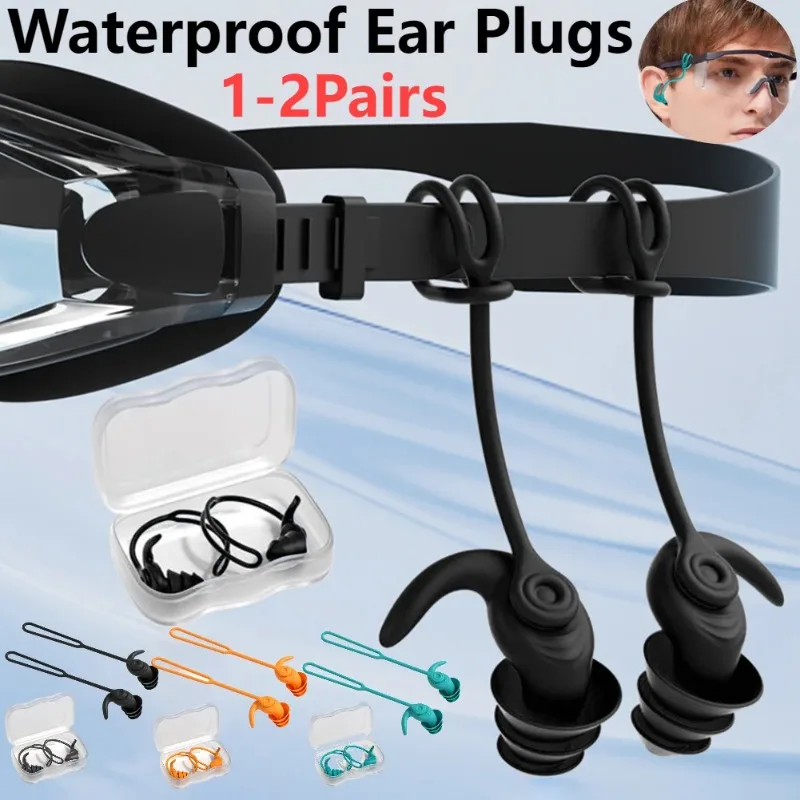 1 par de tampões para os ouvidos de natação, silicone, à prova d'água, anti-ruído, acessórios para piscina, esportes aquáticos, natação, tampões para os ouvidos