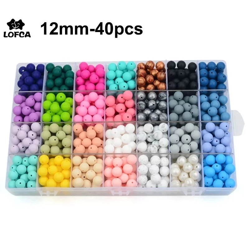 LOFCA 40 stücke 12mm Silikon Perlen Zahnen Kauen Perlen Lebensmittel Grade Beißring Halskette BPA FREI Diy Schmuck Baby beißring Spielzeug Schnuller