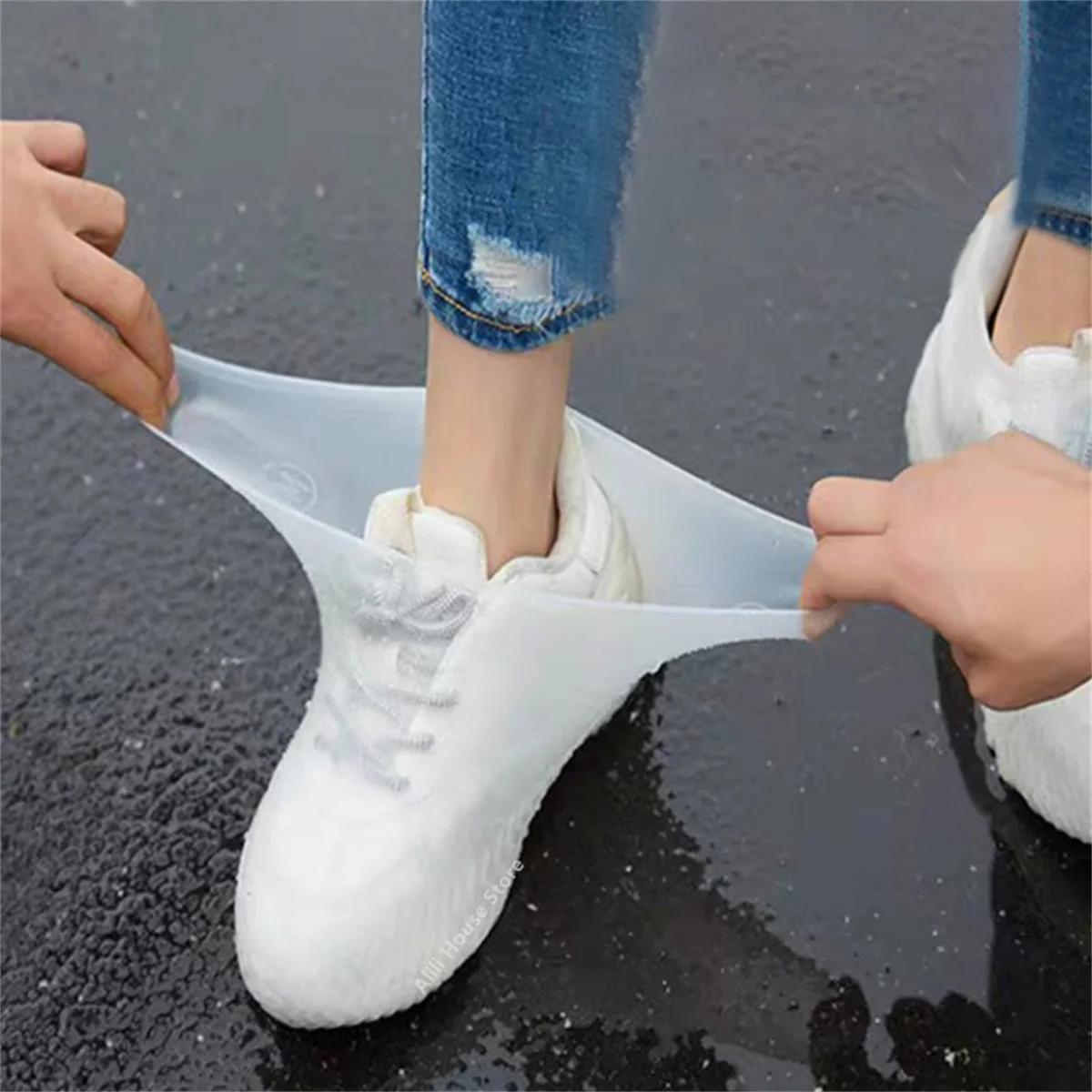 1 คู่ยาง Rain BOOT Overshoes สําหรับกลางแจ้ง,ซิลิโคนกันน้ํารองเท้า,วันฝนตกรองเท้า,Reusable Non-SLIP Rain
