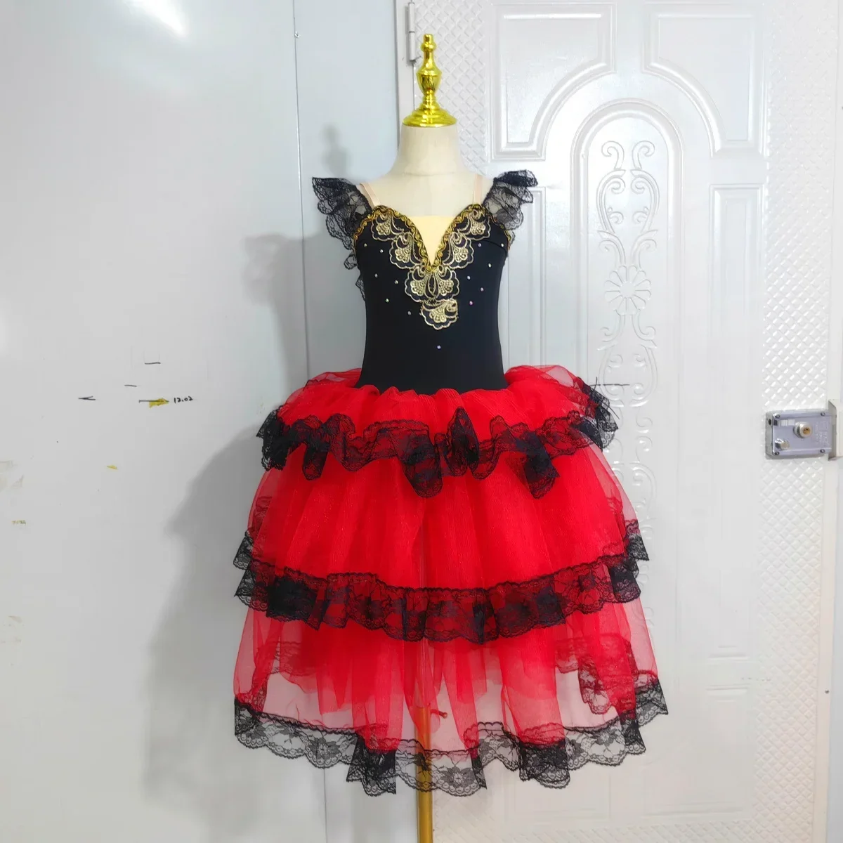 Professionelle Ballett Romantische Tutu Langen Rock Schwarz Rot Spanien Kleid Erwachsene Kinder Ballett Performance Kleid