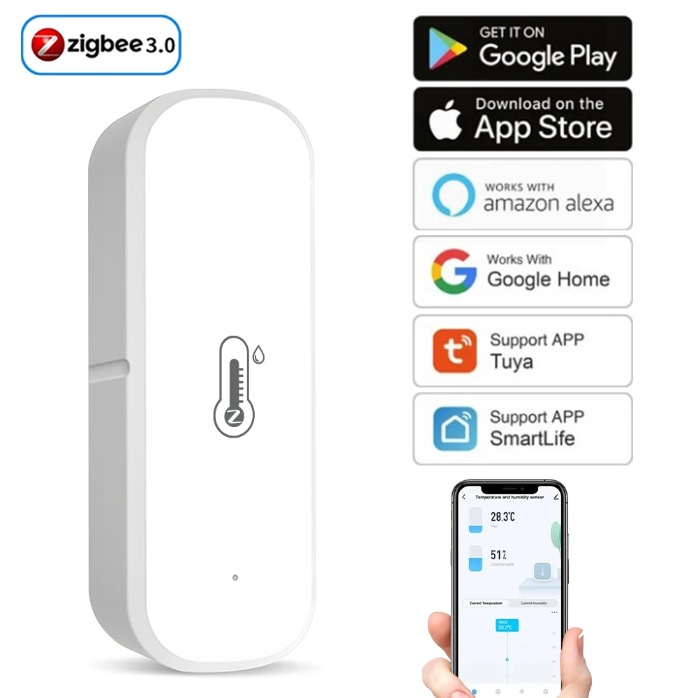 Monitoreo inteligente Tuya 3,0, Sensor inteligente de temperatura y humedad, Control por voz, Sensor de temperatura y humedad