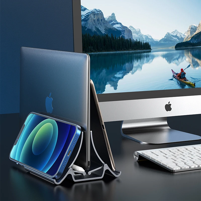 CABLETIME Vertical Laptop Stand Heat Dissipation Non-slip Silicone Gravity Holder for MacBook Surface iPad Tablet Stand C418