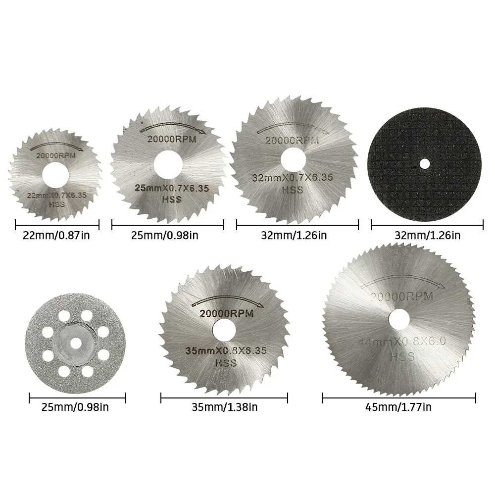 Disco da taglio diamantato HSS Mini set di lame per sega circolare levigatura mola strumento per la lavorazione del legno per trapano Dremel