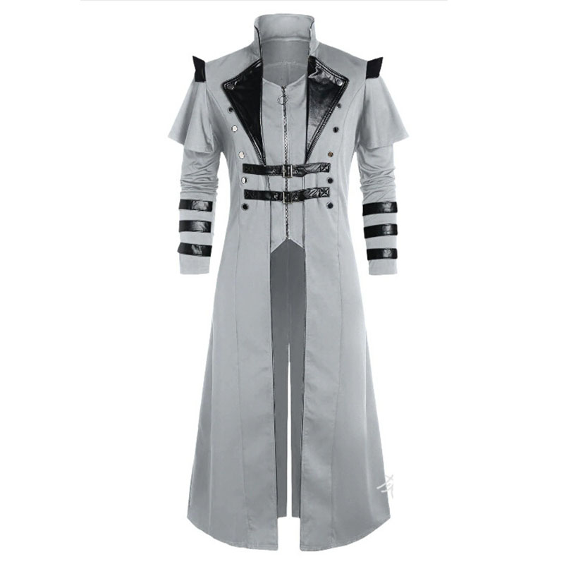Halloween Medieval Steampunk Assassins Elfen Pirate Kostüm Für Erwachsene Schwarz Vintage Lange Split Jacke Gothic Rüstung Leder Mäntel