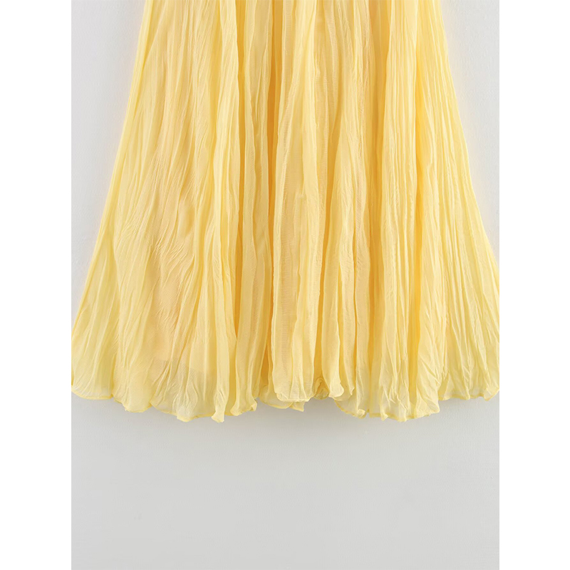 YENKYE Vrouwen Crinkle A-lijn Midi Boter Gele Rok Elastische Taille Lente Zomer Vakantie Elegante Rokken Nieuwe 2025 faldas mujer
